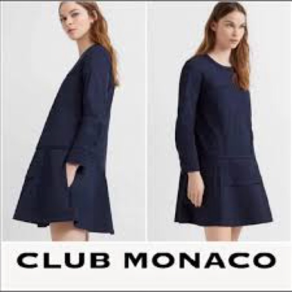 Club Monaco Navy Cotton Blend Long Sleeve A-Line Dress Size 0 NWT
